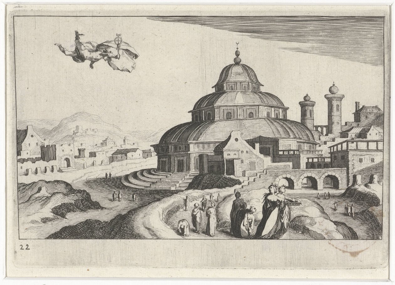 Panoráma města s Merkurem Jihoevropské krajiny (název série) Topographia variarum regionum (název série) od Simon Frisius