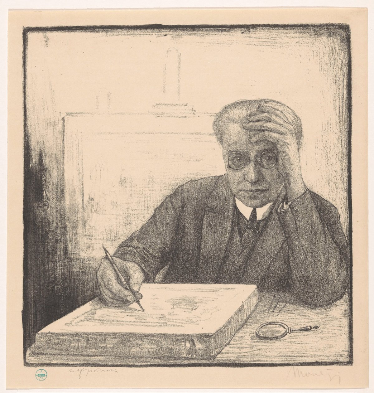 Autoportrét s litho kamenem od Simon Moulijn (signed by artist)