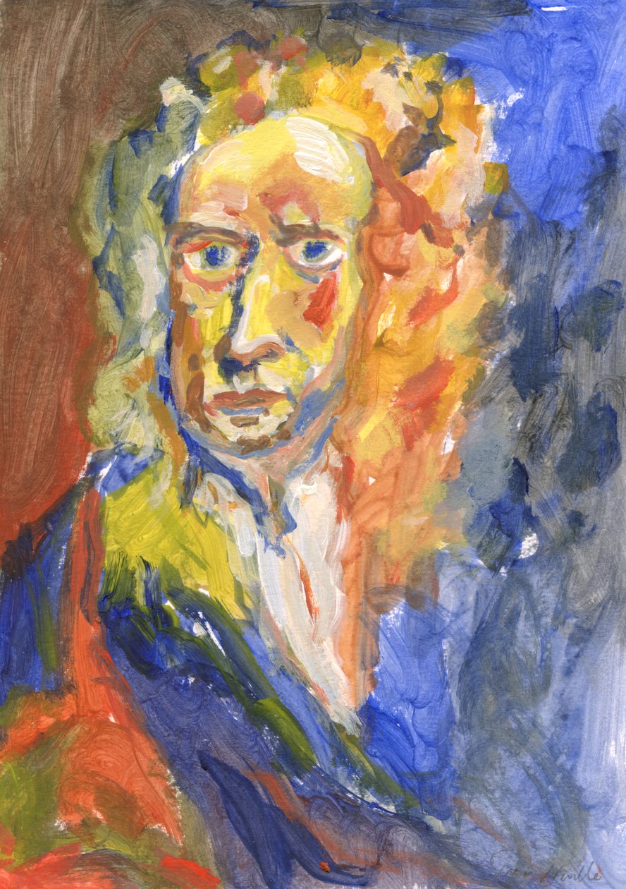 Sir Isaac Newton, 2023 (akryl na papíře) od Simon Neville