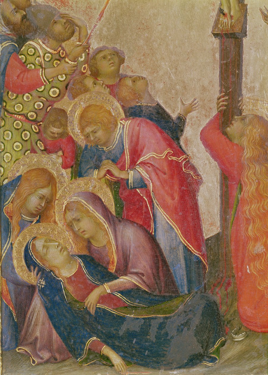 Detail skupiny The Strike of the Lance skupiny kolem tempery Virgin na panelu od Simone Martini