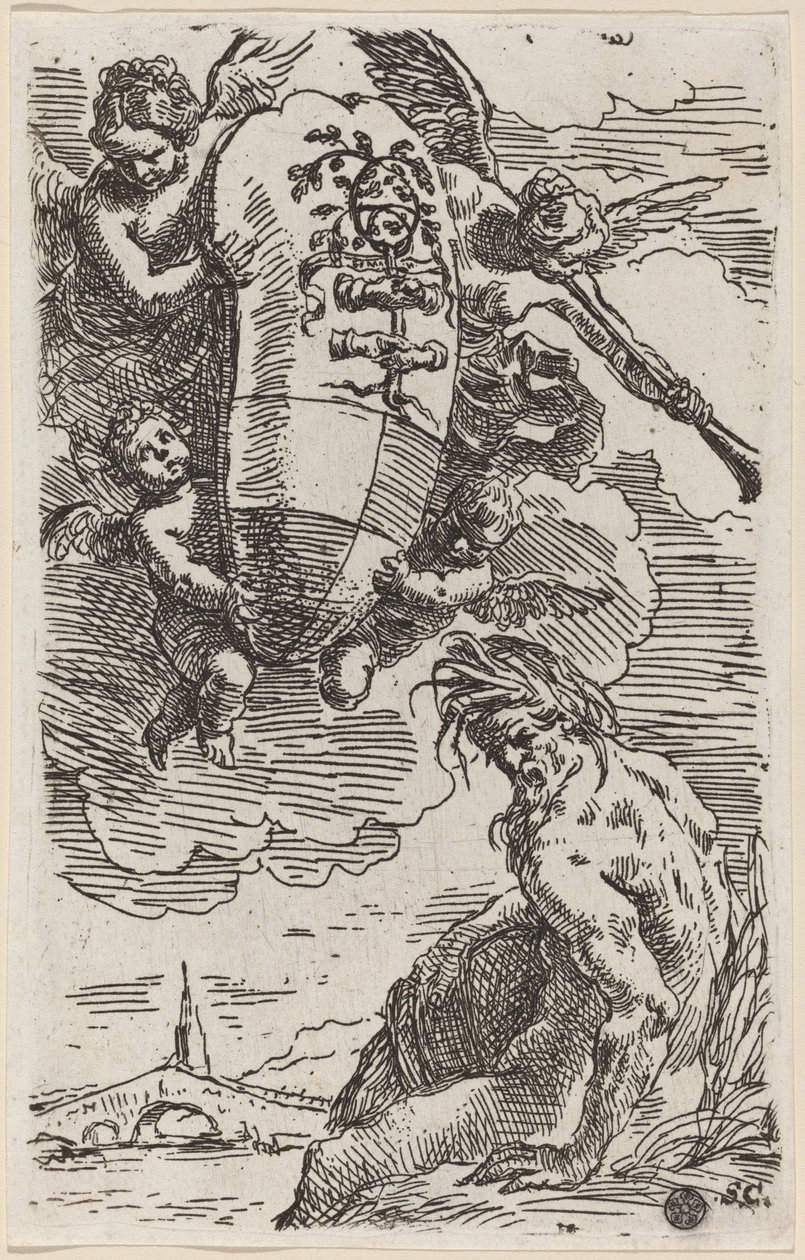 Frontispis s erbem od Simone Cantarini