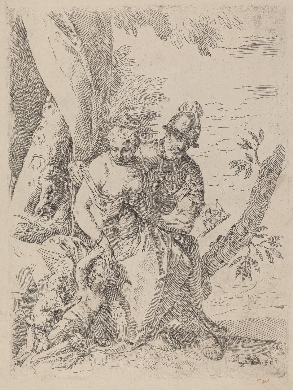 Mars, Venuše a Amor od Simone Cantarini after Veronese