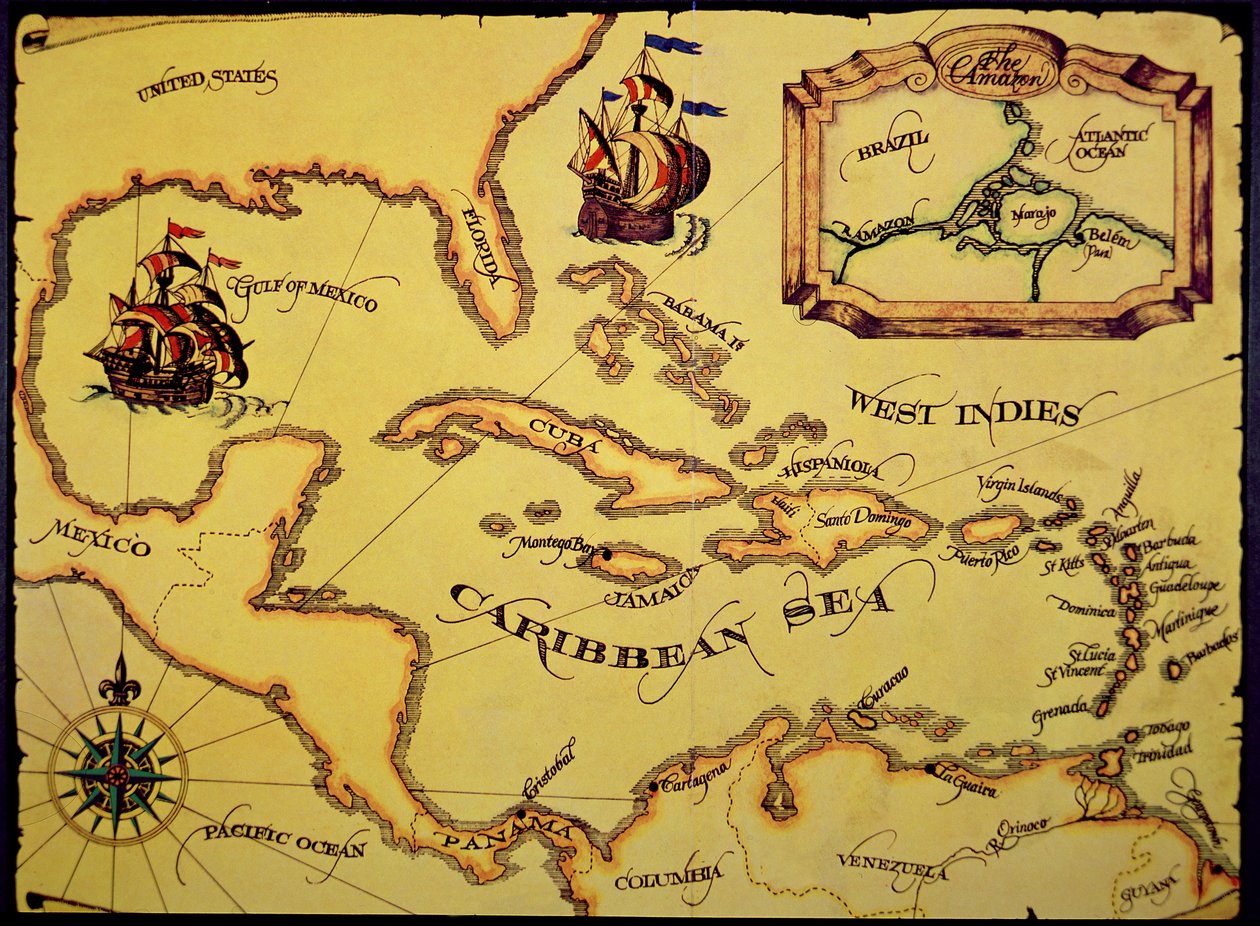Mapa španělské hlavní (barevné lito) od Spanish School