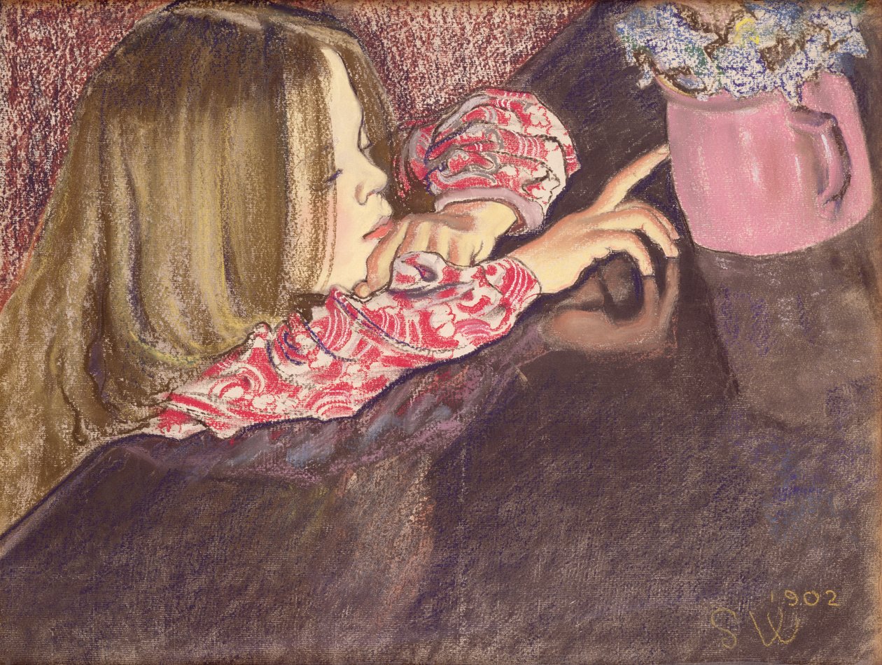Dívka s vázou květin, 1902 (pastel na papíře) od Stanislaw Wyspianski