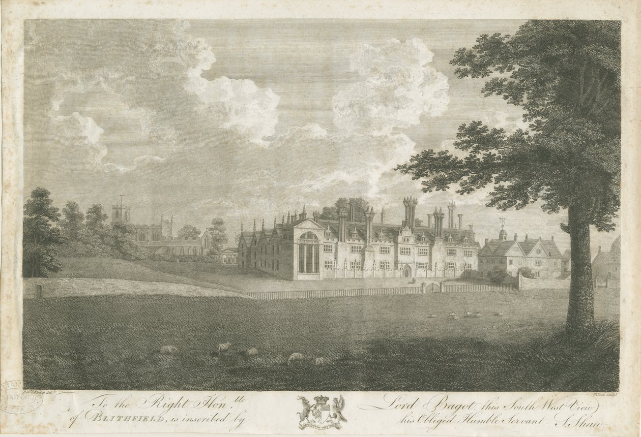Blithfield Hall: rytina a [18. století] od Stebbing Shaw