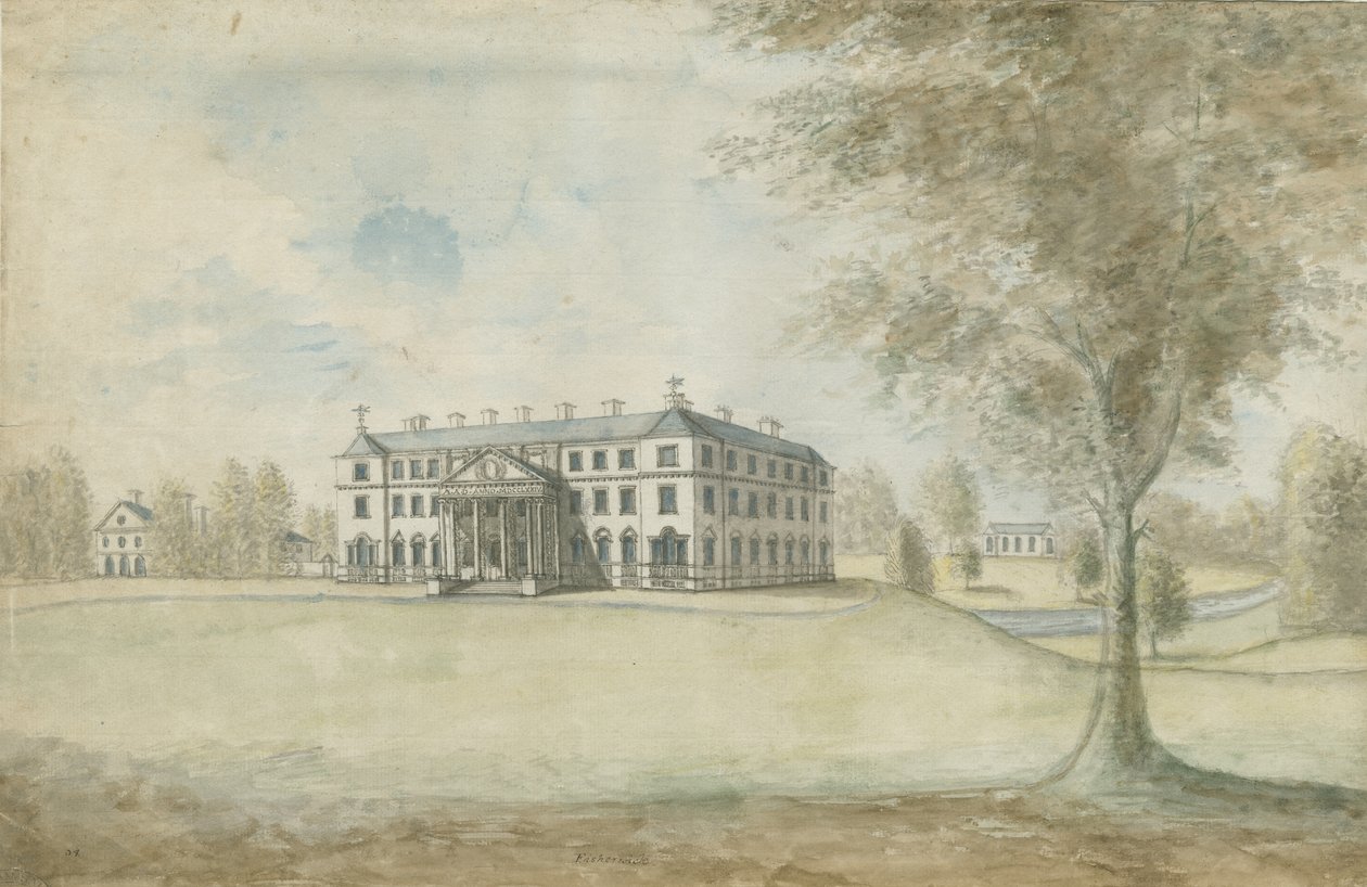 Fisherwick Hall: malba vodovými barvami, nd [1774-1802] od Stebbing Shaw