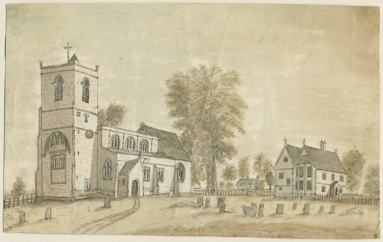 Hanbury Church: malba vodovými barvami, 1791 od Stebbing Shaw