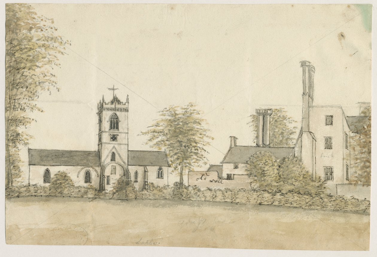 Lapley Church: malba vodovými barvami, nd [1762-1802] od Stebbing Shaw