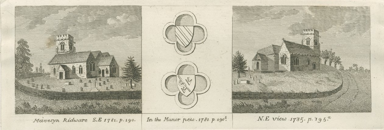 Mavesyn Ridware Church: rytina, 1781 od Stebbing Shaw