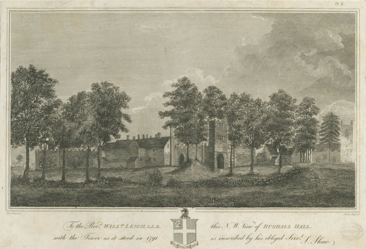 Rushall Castle/Hall: rytina od Stebbing Shaw