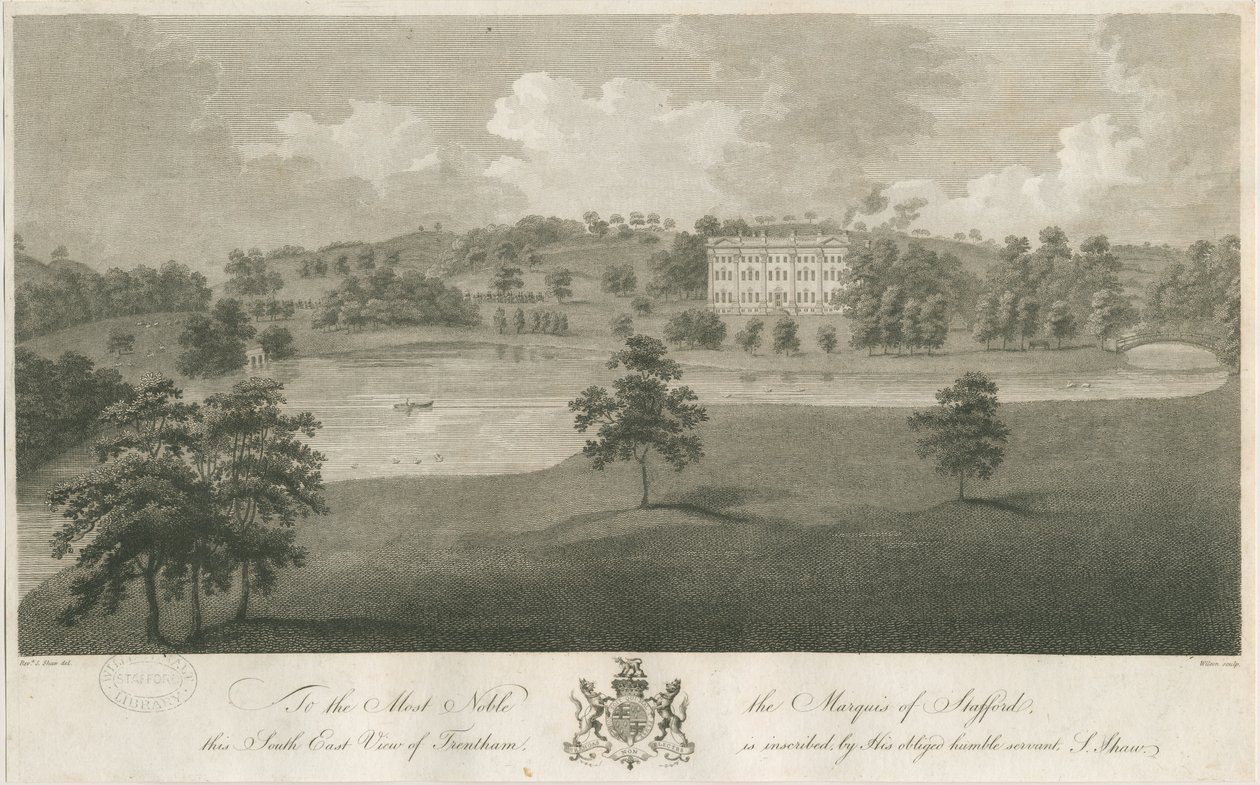 Trentham Hall: rytina, nd [c 1794] (tisk) od Stebbing Shaw