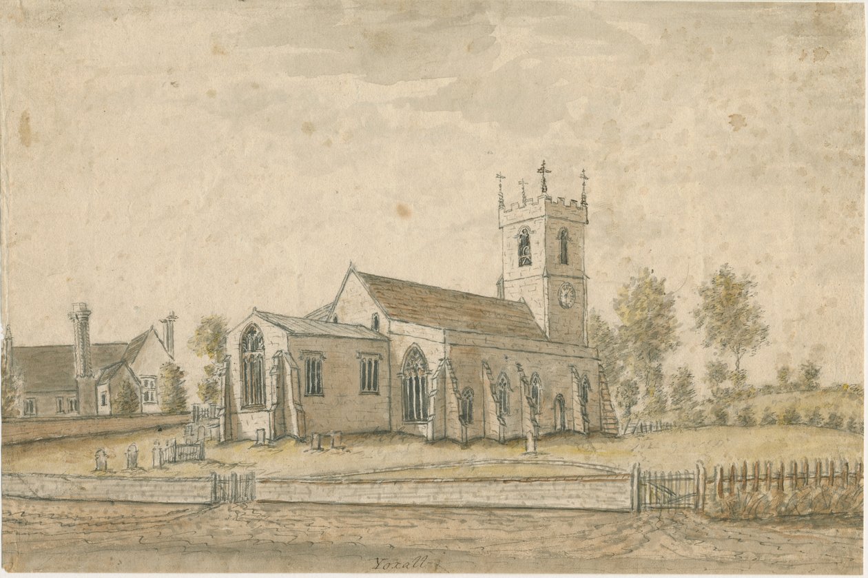 Yoxall Church: malba vodovými barvami, nd [1762-1802] od Stebbing Shaw