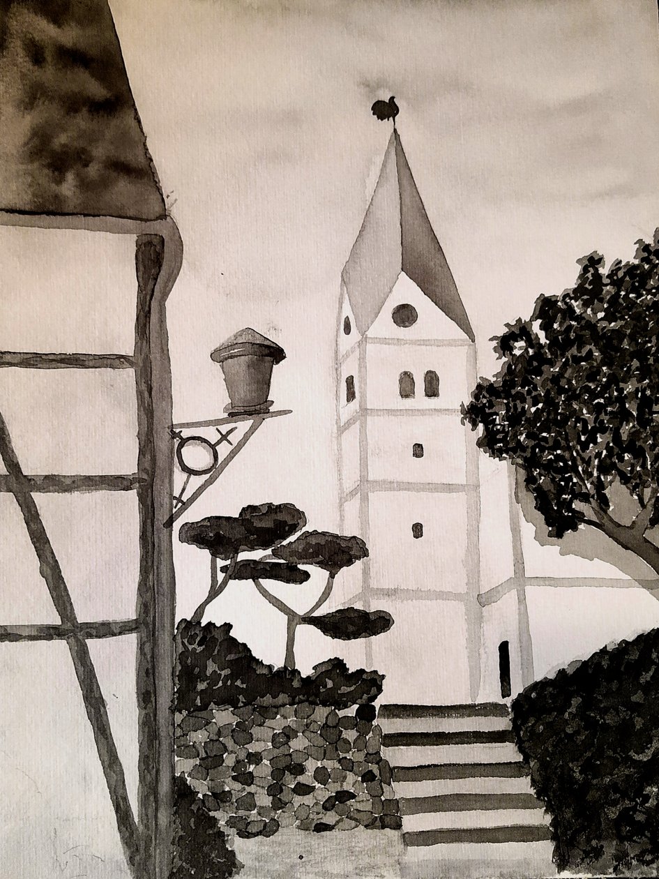 Kostel svatého Aegidia v černé a bílé od Steegs Art Karin