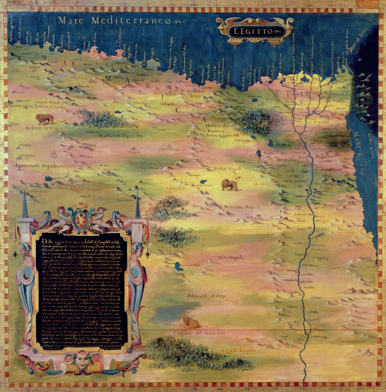 Mapa Egypta šestnáctého století, ze „Sala delle Carte Geografiche“ (síň zeměpisných map) 1575 od Stefano Bonsignori