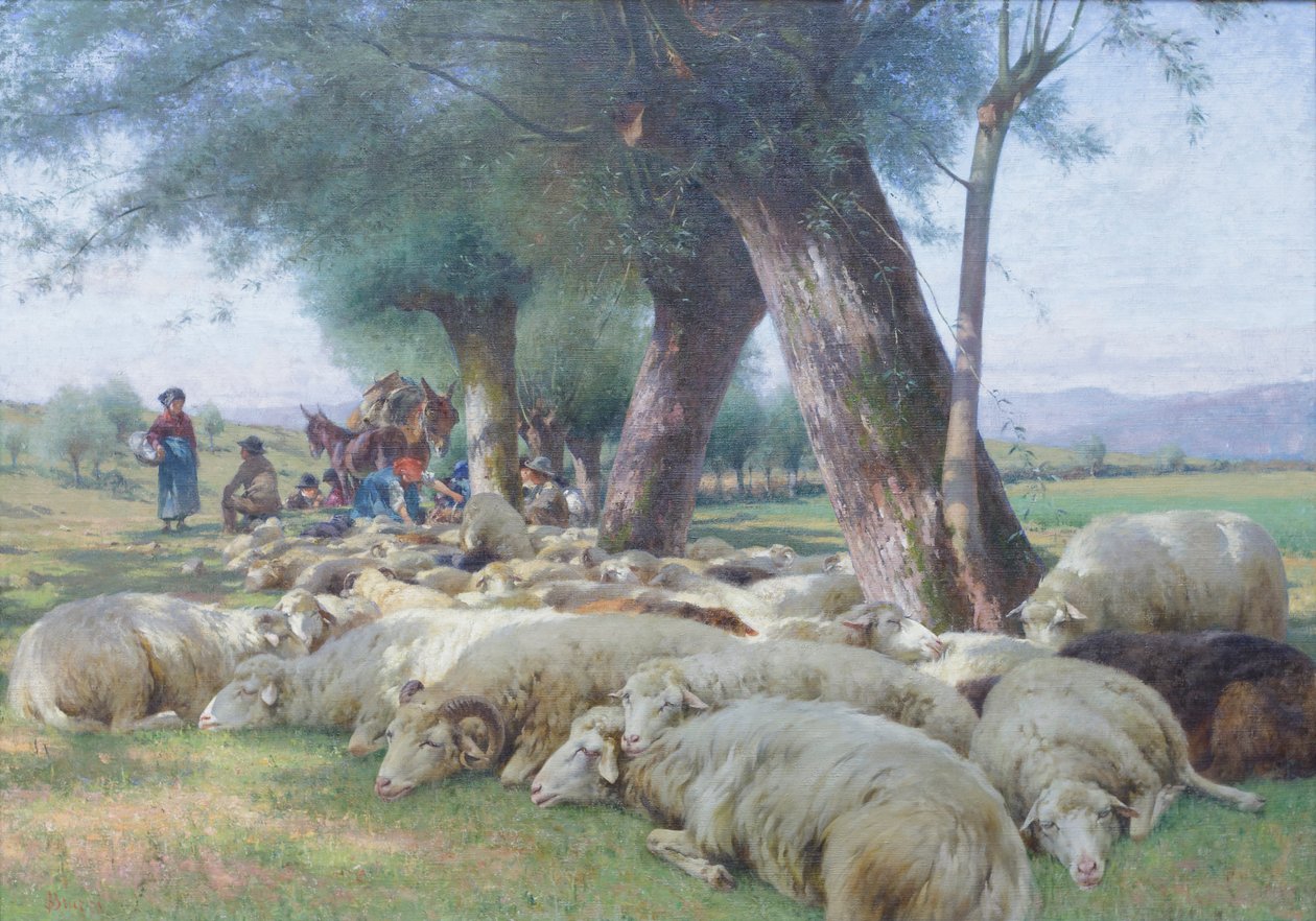 Ovce v klidu, kolem roku 1900 (olej na plátně) od Stefano Bruzzi