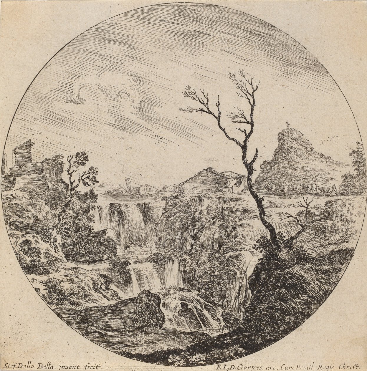 Vodopád se třemi úrovněmi, 1646. od Stefano della Bella