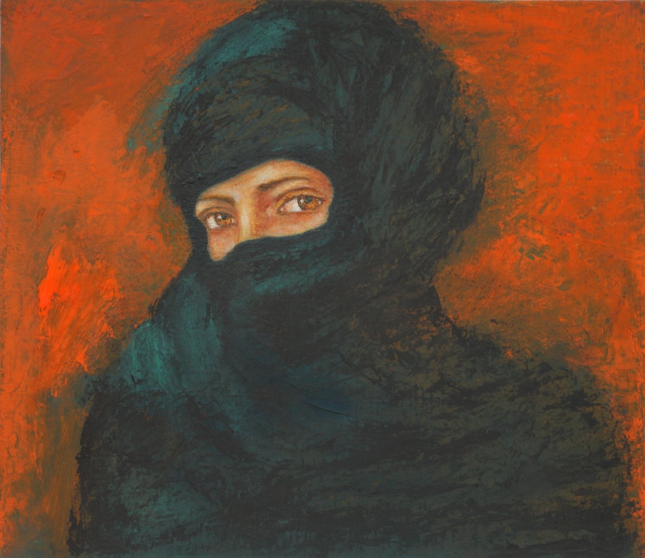 Černý závoj – neklidné časy, 2011 (olej na papíře) od Stevie Taylor