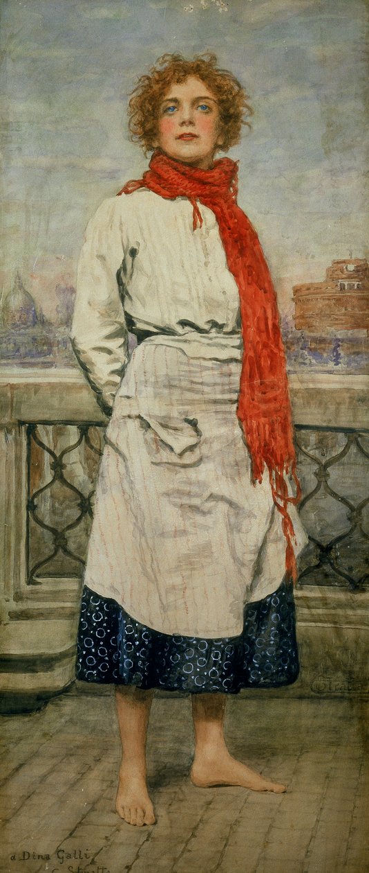 Obraz Carla Stratty, zobrazující Dinu Galli ve Scampolo, divadelní inscenaci Daria Niccodemiho od Stratta; Carlo Stratta; Carlo