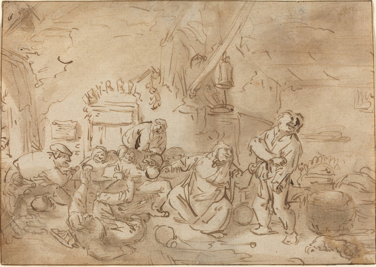 Rvačka v hostinci od Style of Adriaen van Ostade