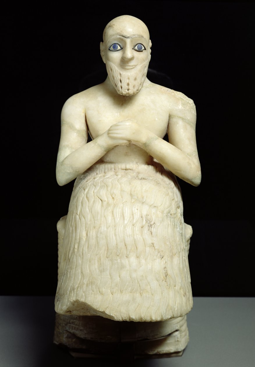 Socha oficiálního Ebih-Il, z chrámu Ishtar v Mari, Irák, Střední Eufrat, rané dynastické období, cca 2500 př.nl (sádra a lapis lazuli) (viz také 121796) od Sumerian