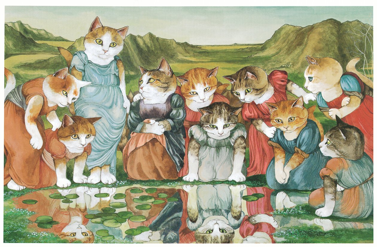 Ilustrace z knihy Pre-Raphaelite Cats (vyd. 1999) od Susan Herbert