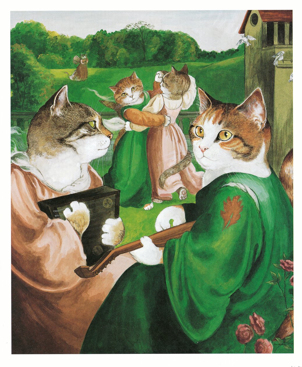 Ilustrace z knihy Pre-Raphaelite Cats (vyd. 1999) od Susan Herbert