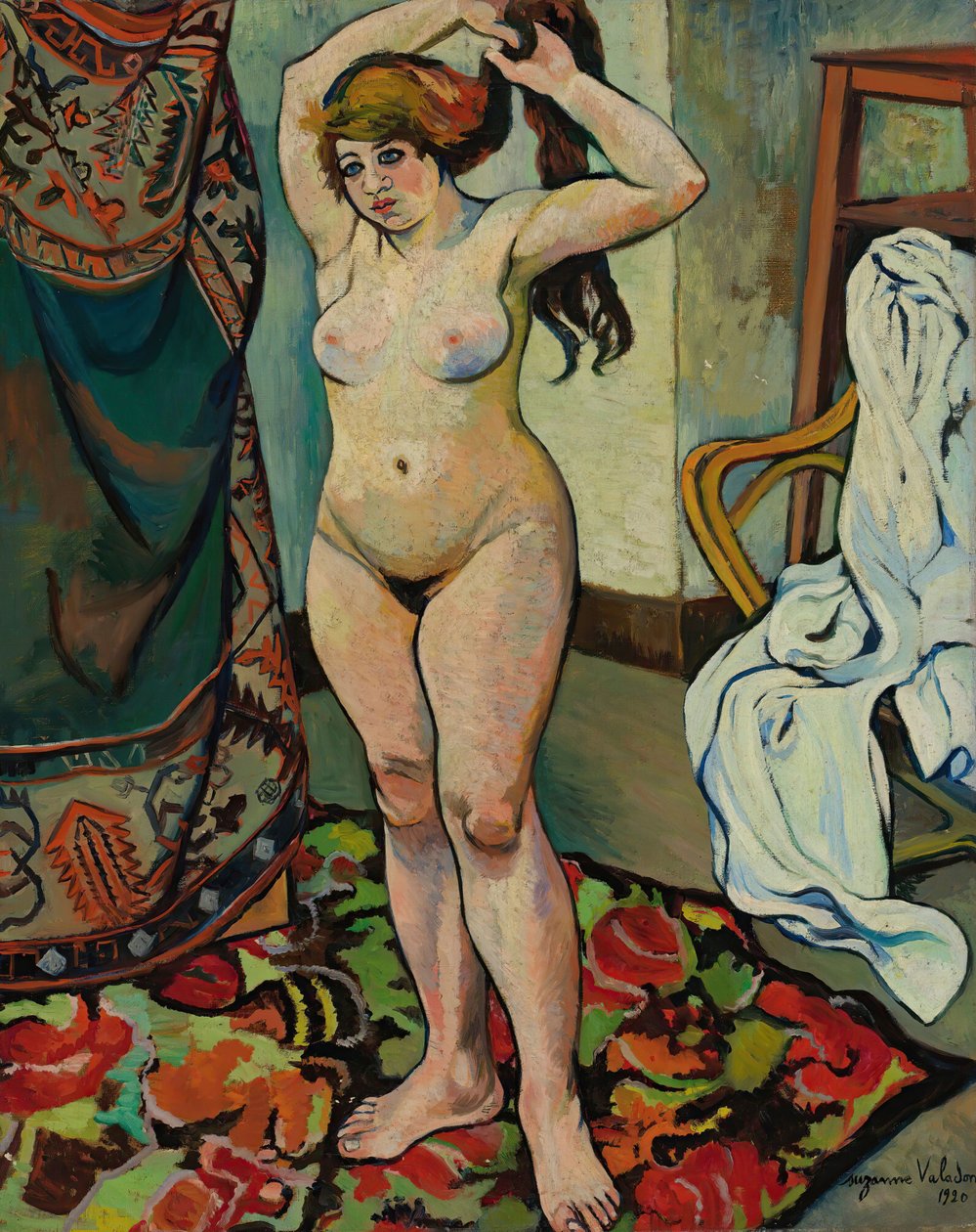 Nahá Gilbert si dělá vlasy, 1920. od Suzanne Valadon