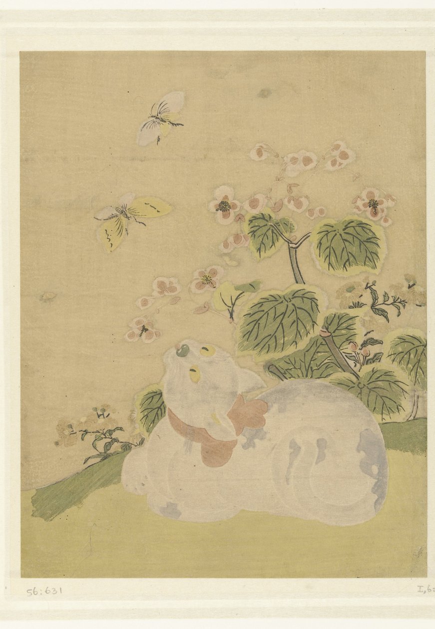 kočka a motýli od Suzuki Harunobu (attributed to)