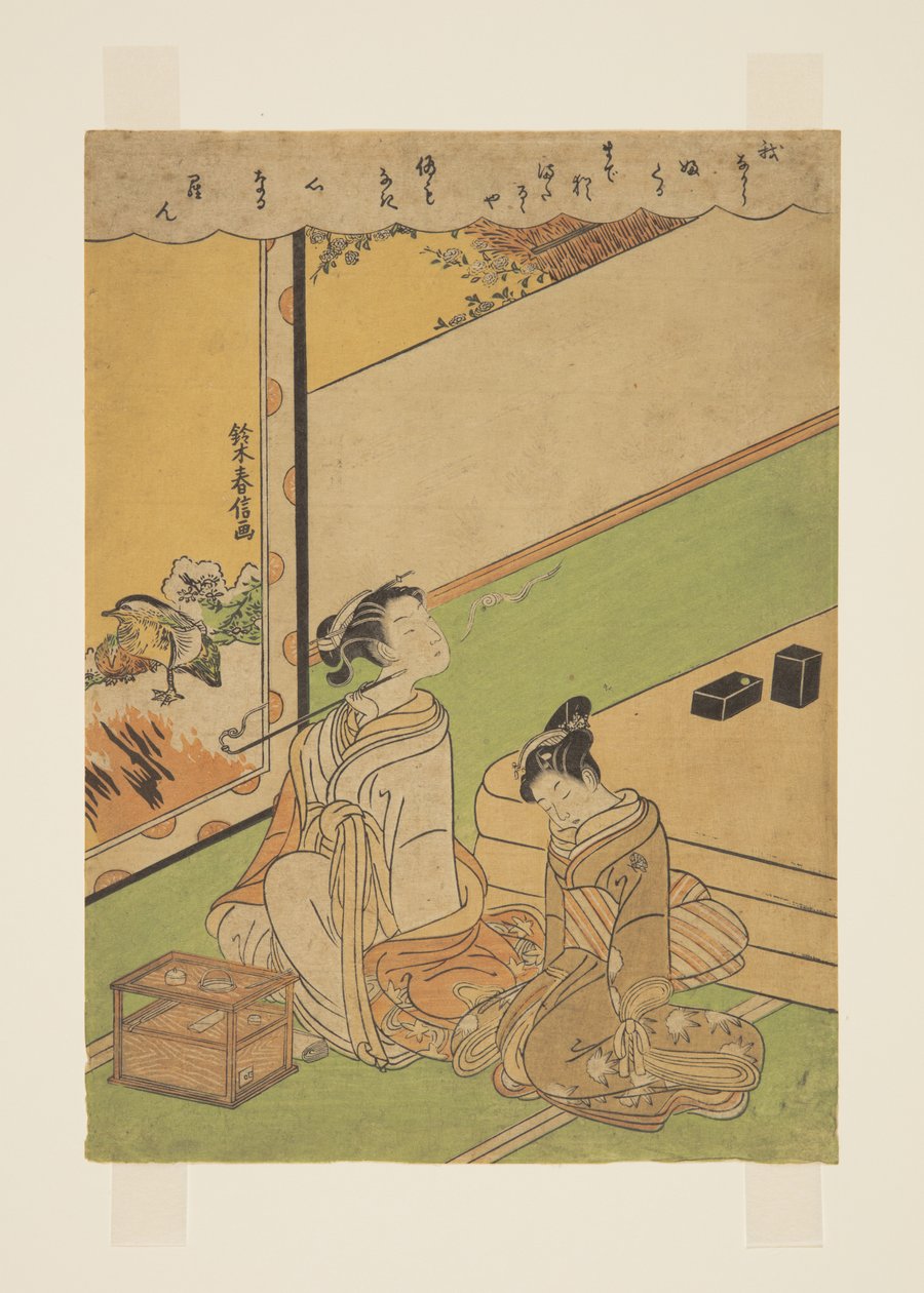 Woman Smoking Pipe (barevný dřevořez) od Suzuki Harunobu