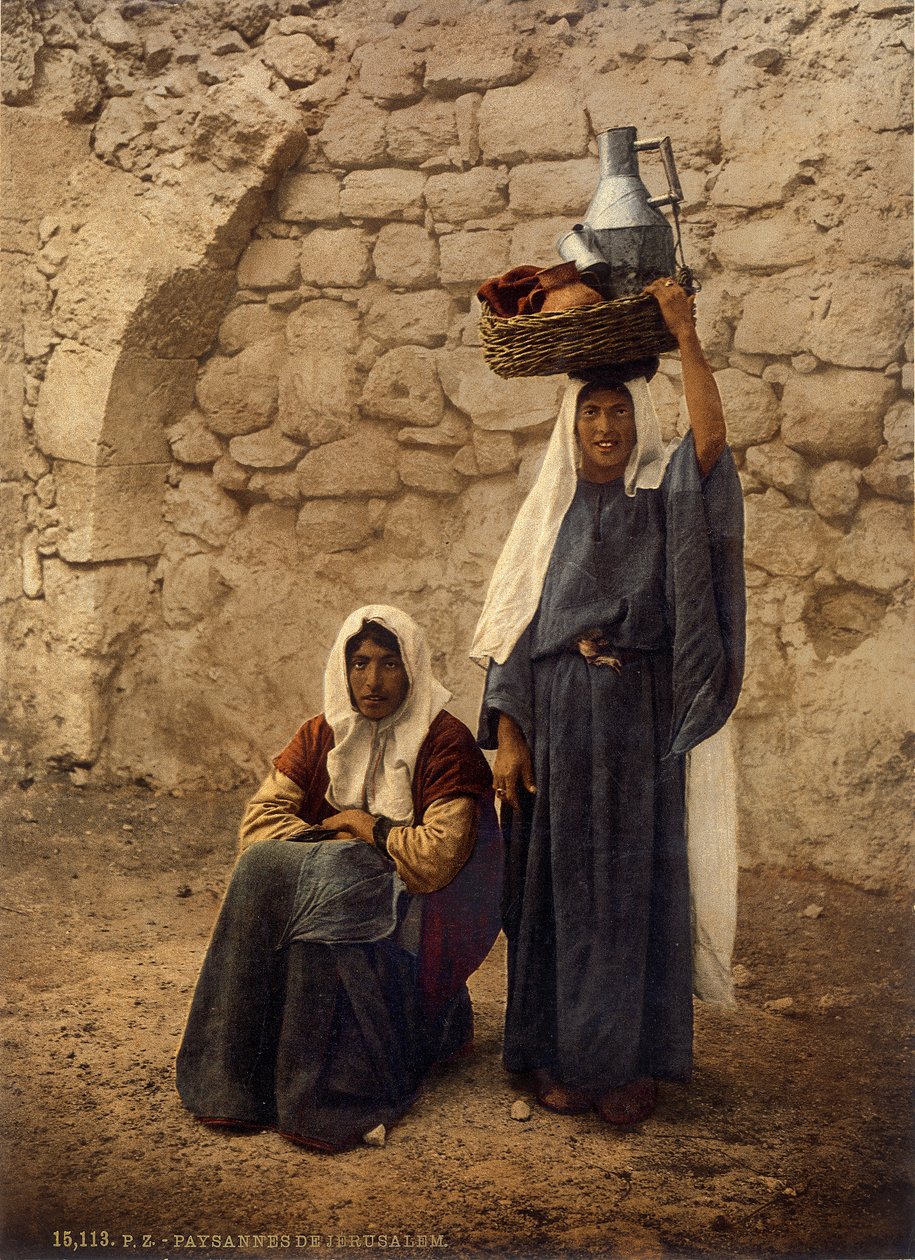 Arabské ženy nesoucí nádoby s mlékem, Jeruzalém, asi 1880-1900 (fotochrom) od Swiss Photographer