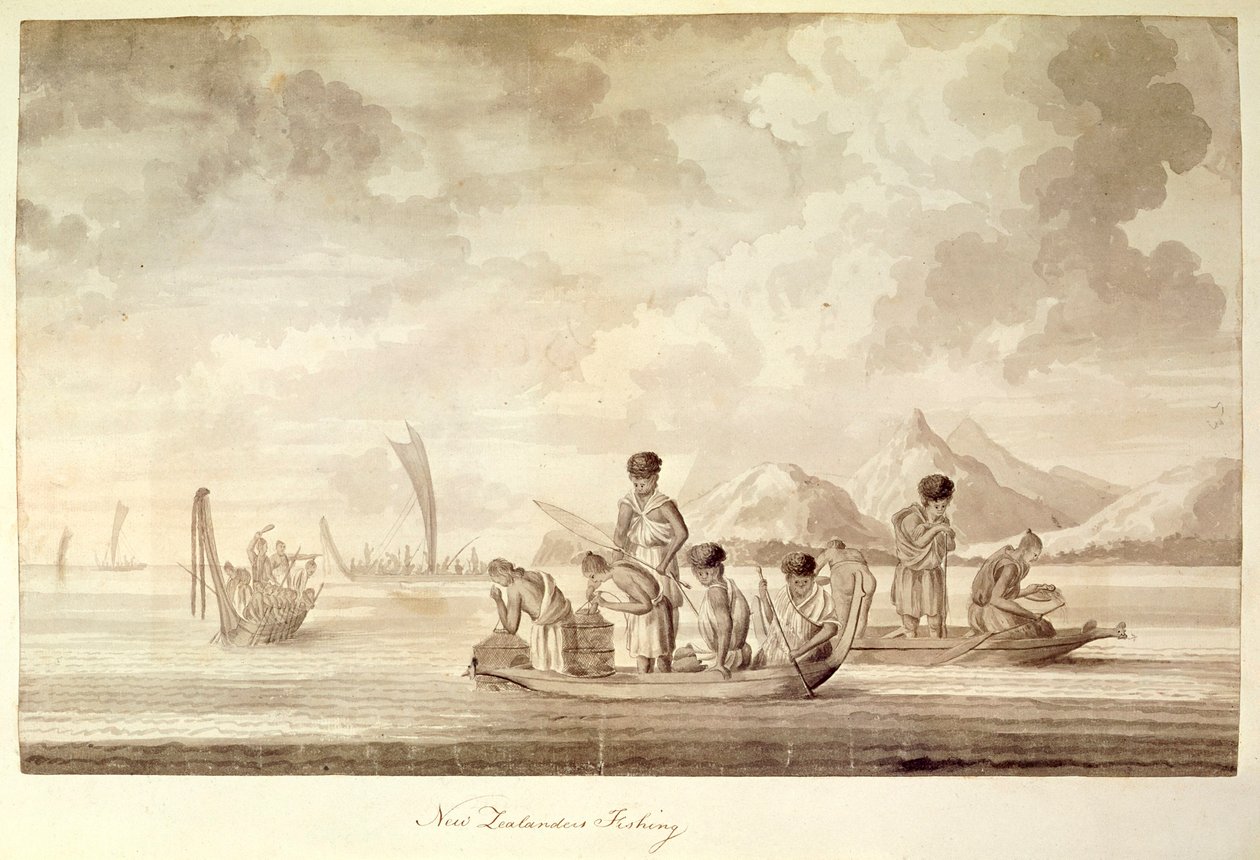 Add.23920, f.44 Novozélanďané rybaření, leden 1770 od Sydney Parkinson