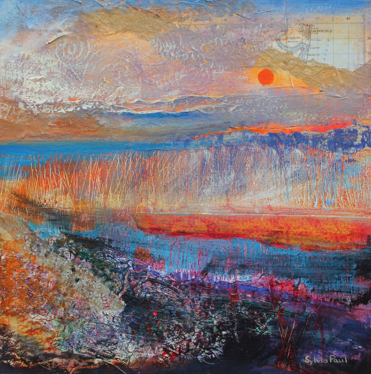 Marsh Sunset 2013, koláž z akrylového papíru od Sylvia Paul