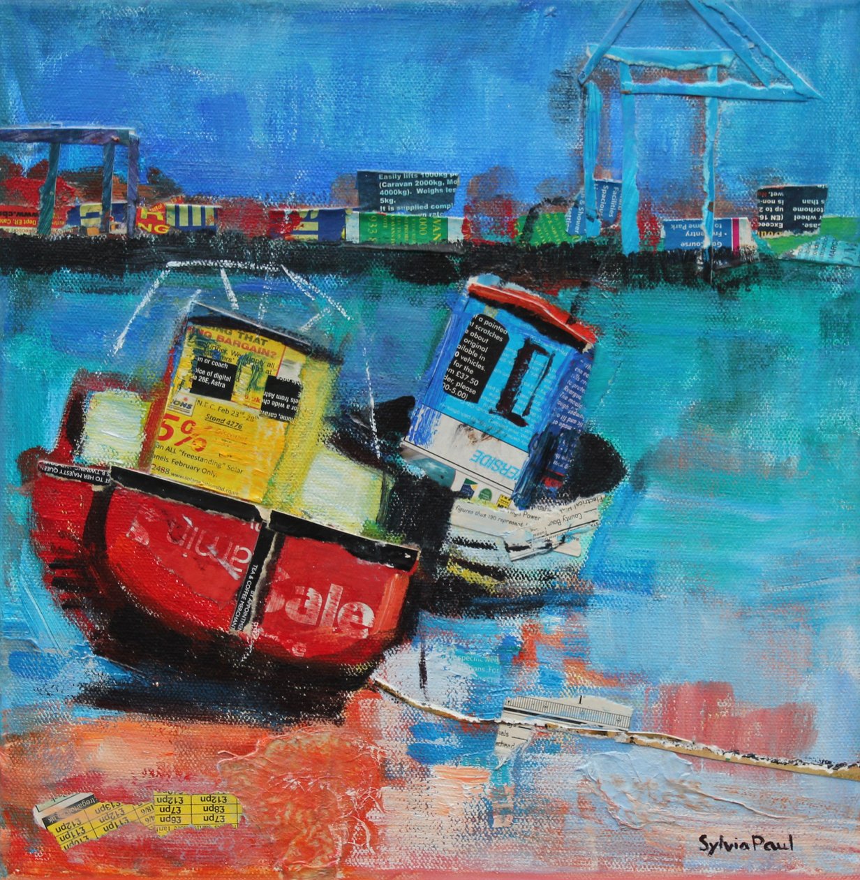 Two Jolly Fishing Boats 2012, koláž z akrylového papíru od Sylvia Paul