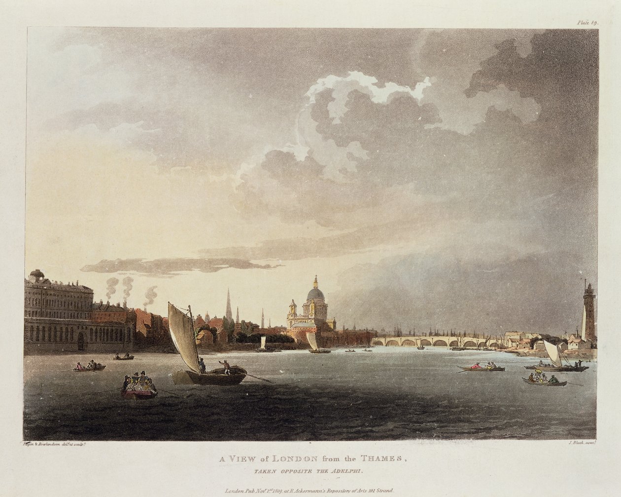 Pohled na Londýn z Temže, 1809 od Pugin and Rowlandson