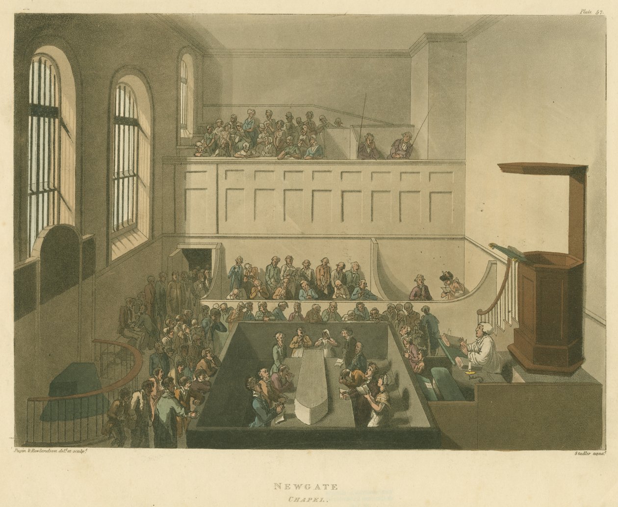 Newgate Chapel, 1809 (akvatinta) od Pugin and Rowlandson