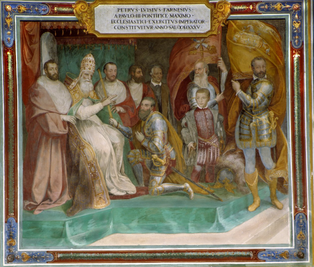Pier Luigi Farnese jmenoval velitelem papežské armády svým otcem papežem Pavlem III od Taddeo Zuccari
