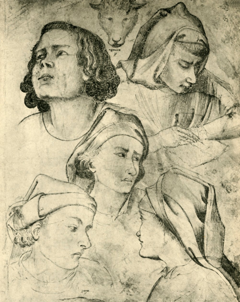 Studie hlav, c1320-1366, 1943 od Taddeo Gaddi