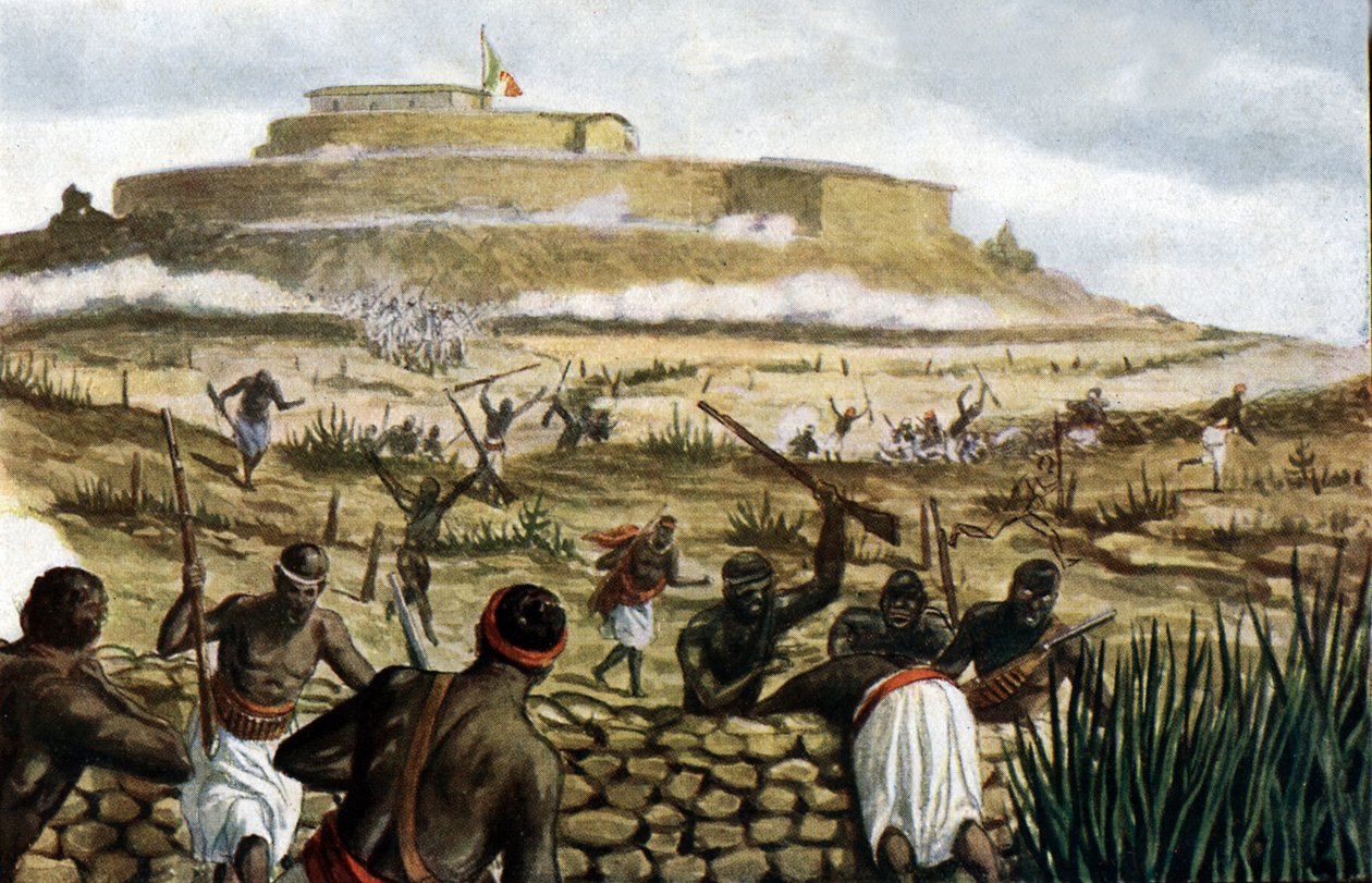 Mount Abba Gerima (Abba Garima) v bitvě u Adwy, 1. března 1896, ilustrace ze Storia dItalia od Paola Giudiciho, 1930 od Tancredi Scarpelli