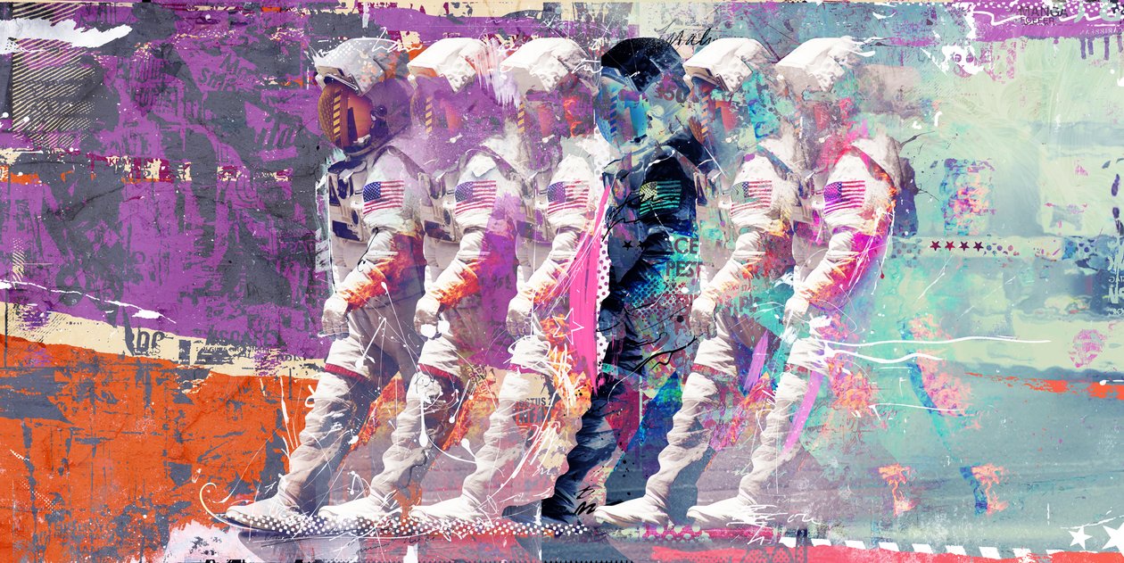 Astronaut Moonwalk, 2015 (kombinovaná média na plátně) od Teis Albers