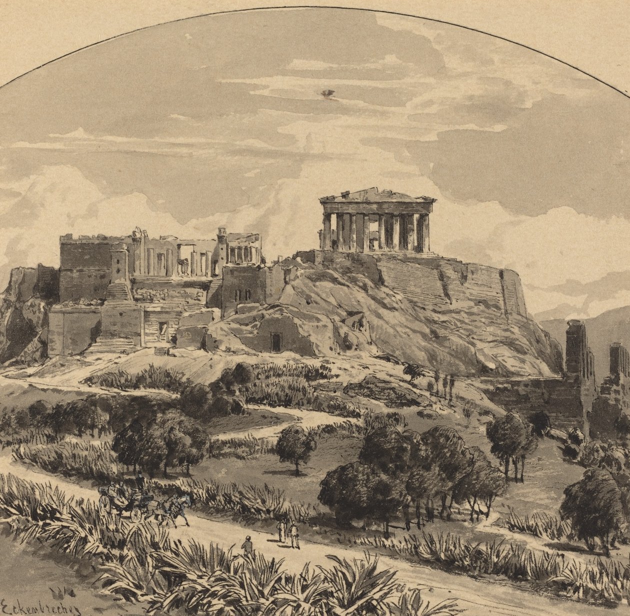 Akropole ze západu od Themistocles von Eckenbrecher