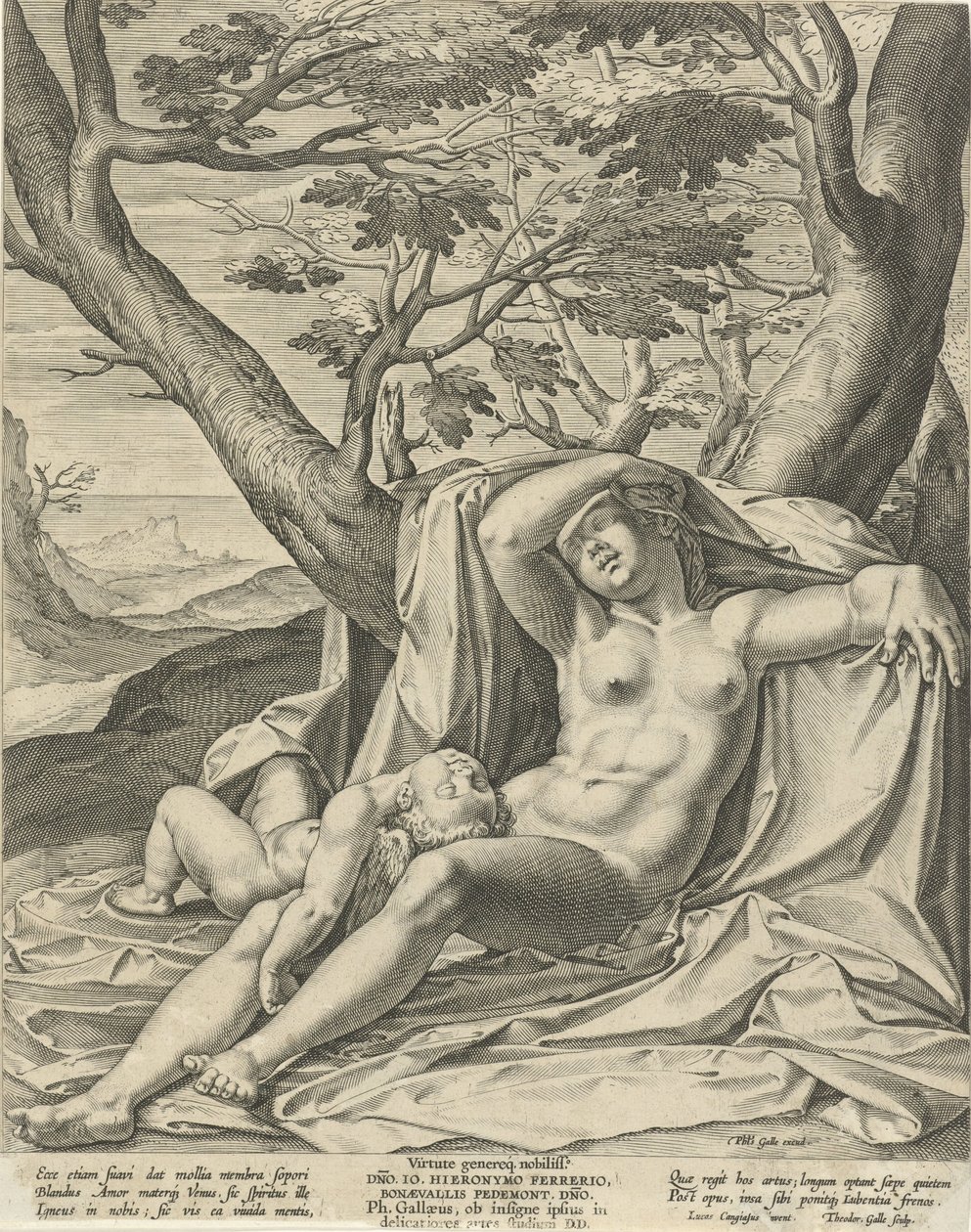 Spící Venuše a Amor od Theodoor Galle