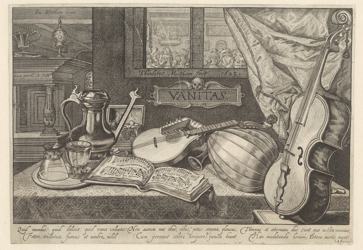 Vanitas zátiší s hudebními nástroji od Theodor Matham