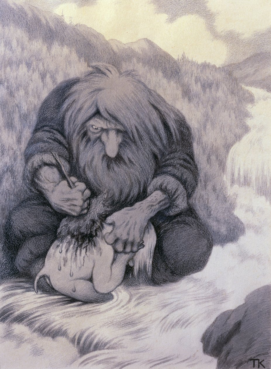 Troll myje své dítě od Theodor Kittelsen