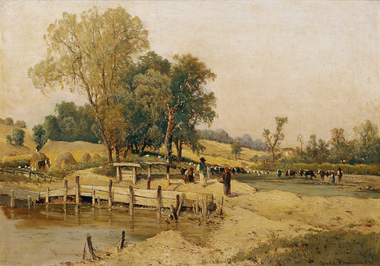 Maďarská krajina s dobytčím žlabem od Theodor von Hormann