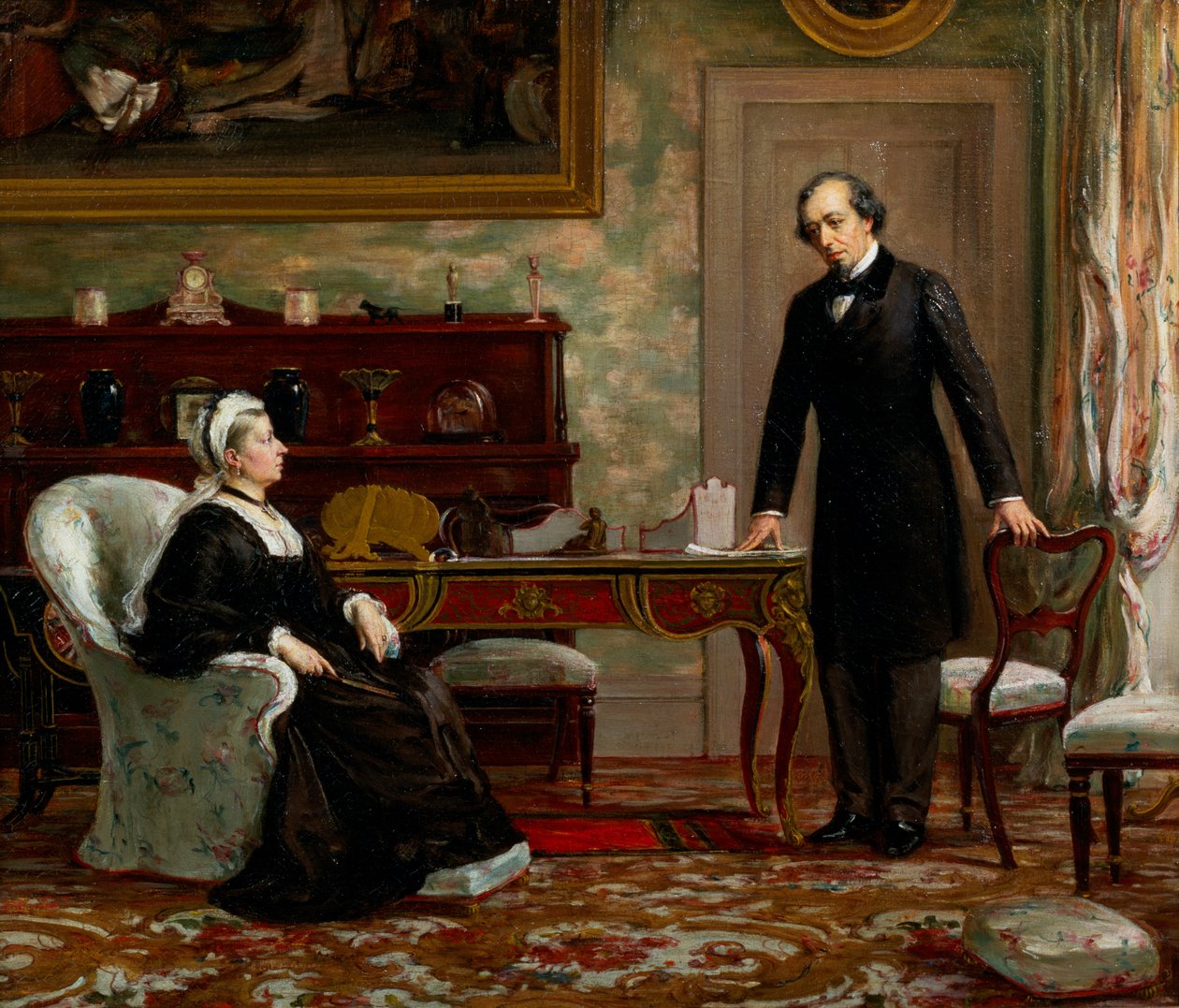 Mír se ctí - královna Viktorie (1819-1901) s Benjaminem Disraelim (1804-81) po podpisu Berlínské smlouvy v roce 1878 od Theodore Blake Wirgman
