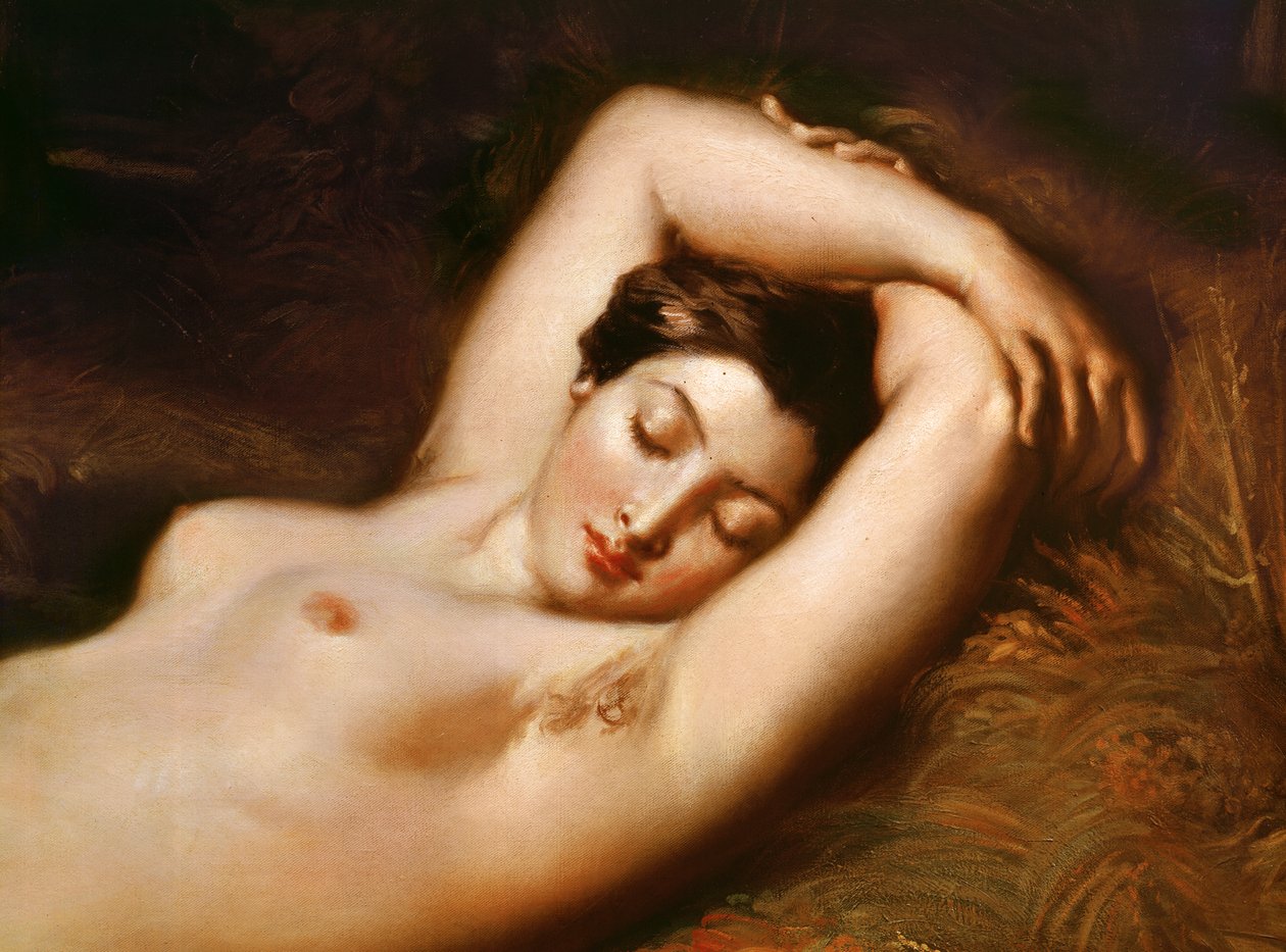 Detail hlavy Spící nymfy, 1850 olej na plátně od Théodore Chassériau