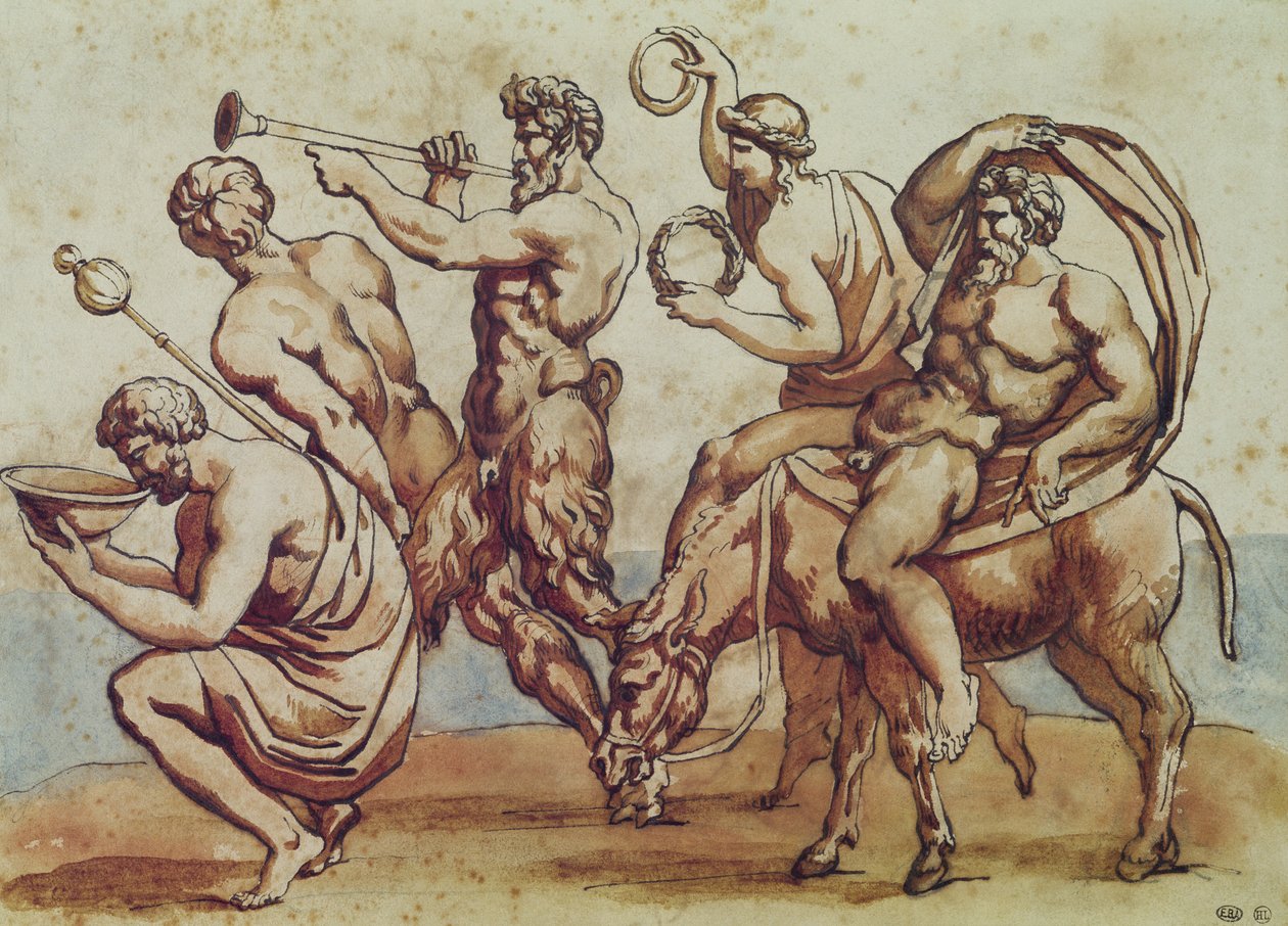 Bacchanal (pero a inkoust a hnědé mytí na papíře) od Theodore Gericault