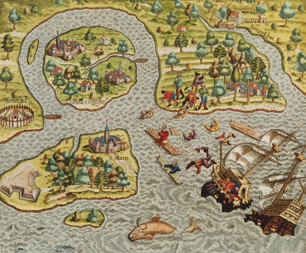 Vrak lodi u barbarského pobřeží, z Americae Tertia Pars.., 1562 od Theodore de Bry