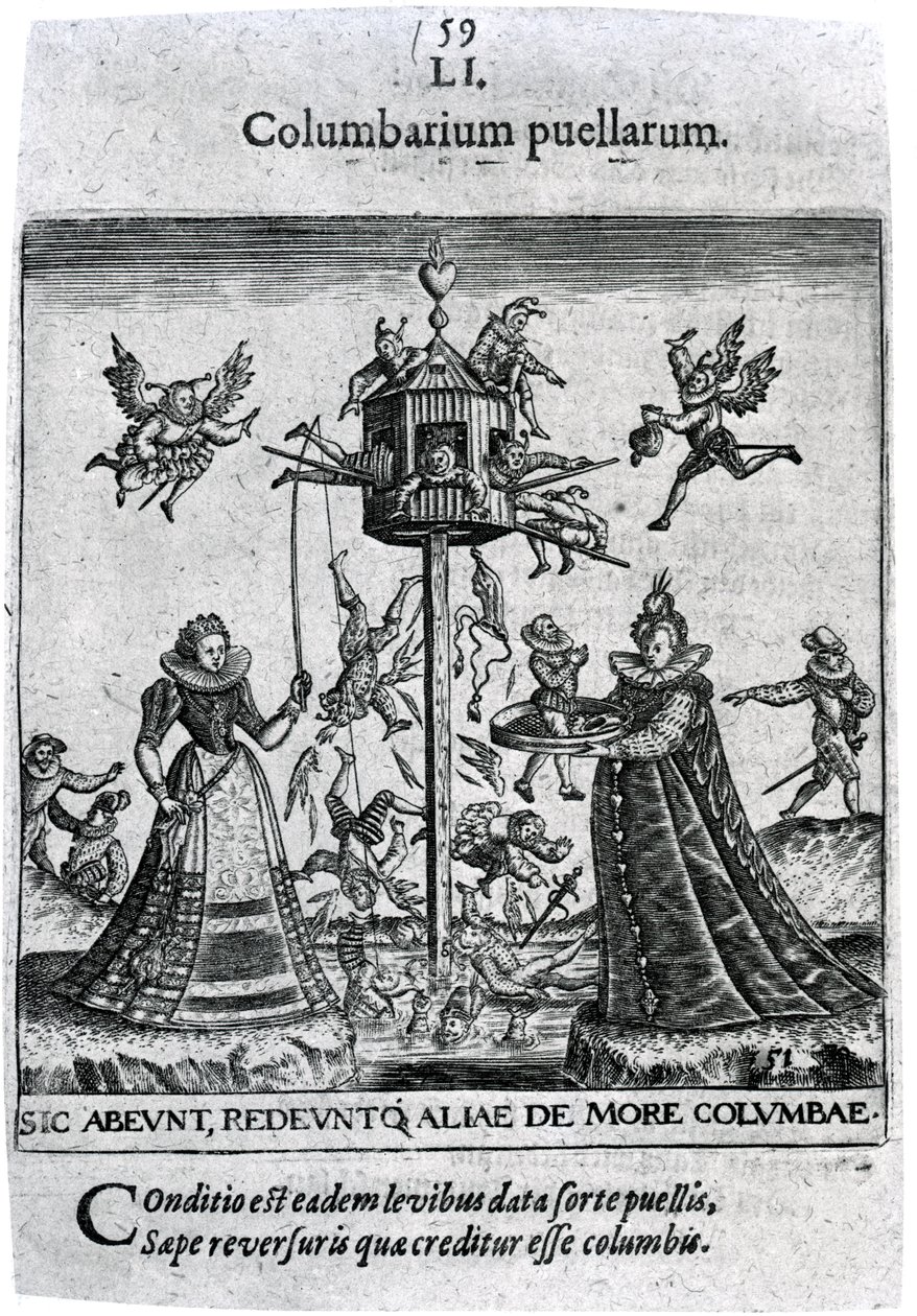 Kolumbárium služek z „Proscenium of Human Life“ neboli „Světské emblémy“ od Theodora de Bry, 1627 od Theodore de Bry