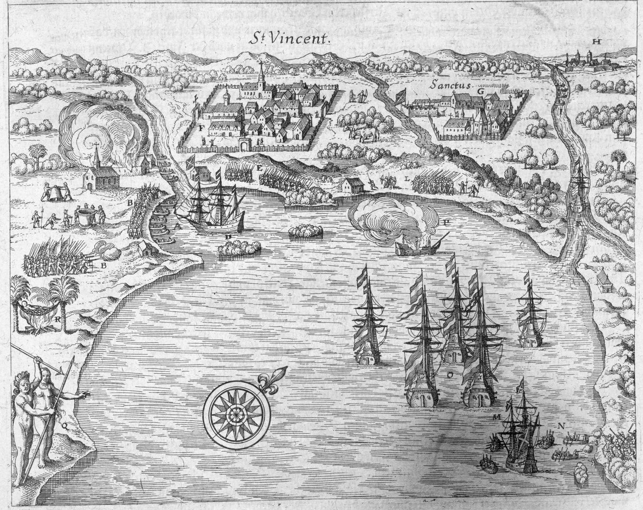 Flotila Jorise van Spilbergena (asi 1568-1620) dosáhla Brazílie u Sao Vicente, z knihy „Newe Welt und Americanische Historien“ od Johanna Ludwiga Gottfrieda, kterou vydal Mattaeus Merian, Frankfurt, 1631 ( od Theodore de Bry